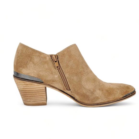 Lucky Brand Landrue Suede Leather Ankle Boots Brown Womens Size 8.5 Block Heels - Picture 4 of 11